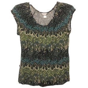 Women's Stretch Top Christopher Banks Peacock Feathers Size Large